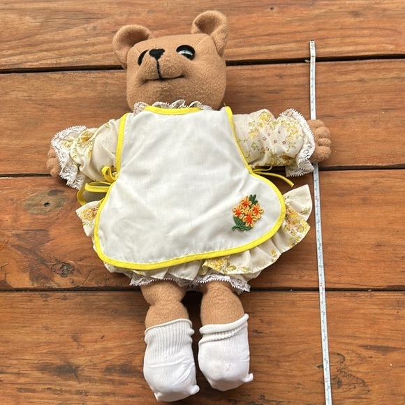 Handmade Teddy Bear with Yellow Floral Dress and Apron - Picture 11 of 12